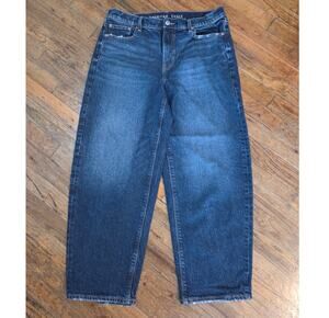 American Eagle Jeans 10 Barrel Stretch Dark Wash Denim Baggy Wide